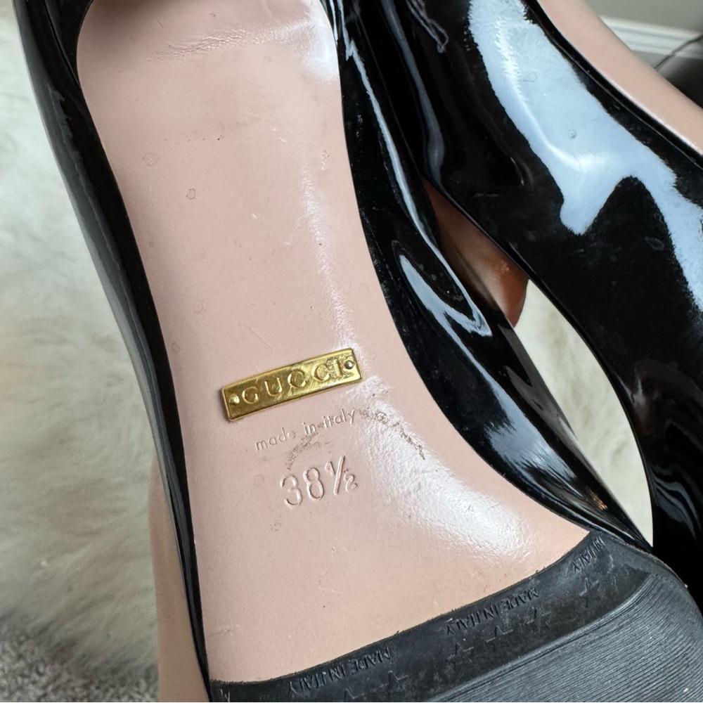 Gucci Horsebit Patent Leather Guccissima Peep Toe Pump Heels - Picture 8 of 10